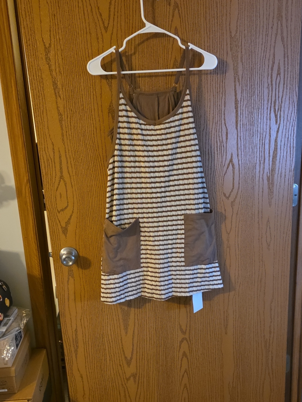 Striped Sleeveless Pocket Dress/romper in Brown and Cream Ptp 20-22, L28